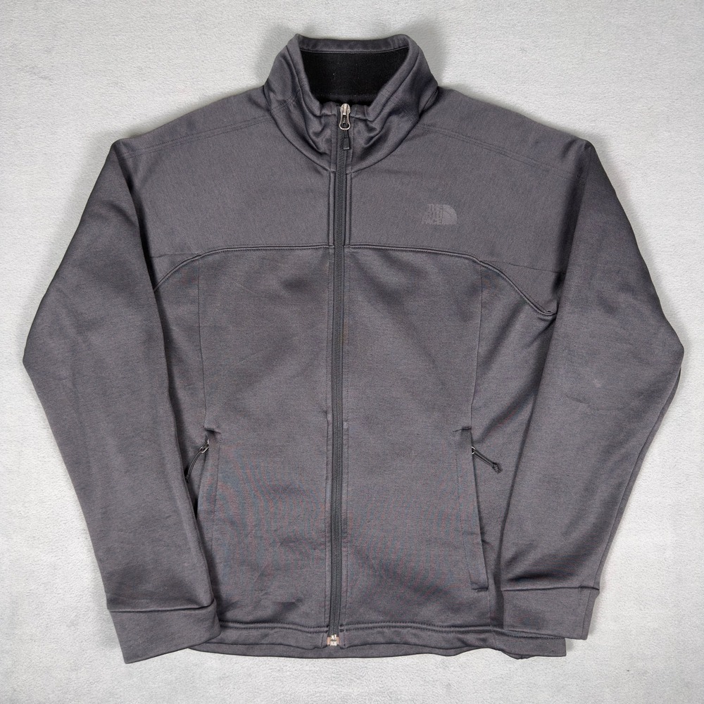The North Face Womens Full Zip Track Jacket Gray Softshell Mock Neck Fleece M